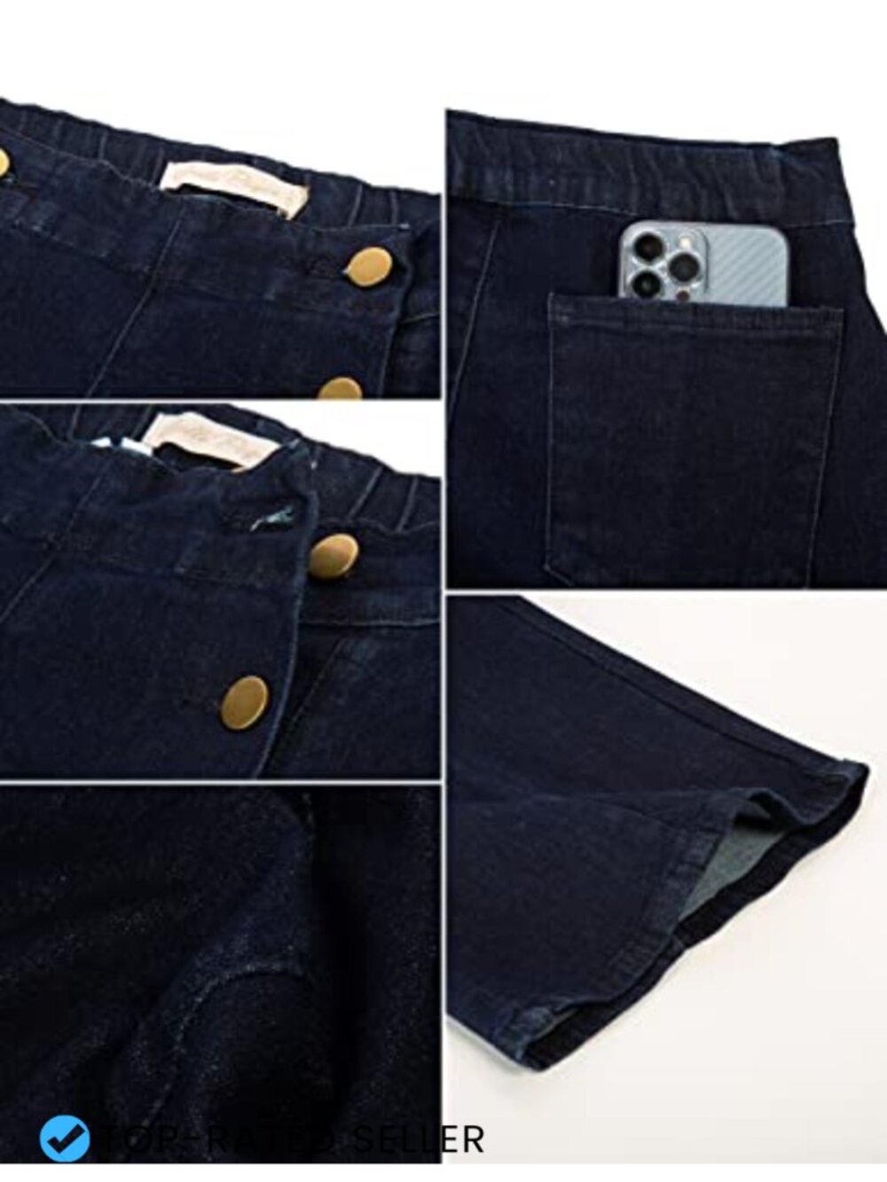 Wide Leg High Waisted Stretchy Jeans with Pockets Button Decorated Casual Denim - Picture 5 of 6